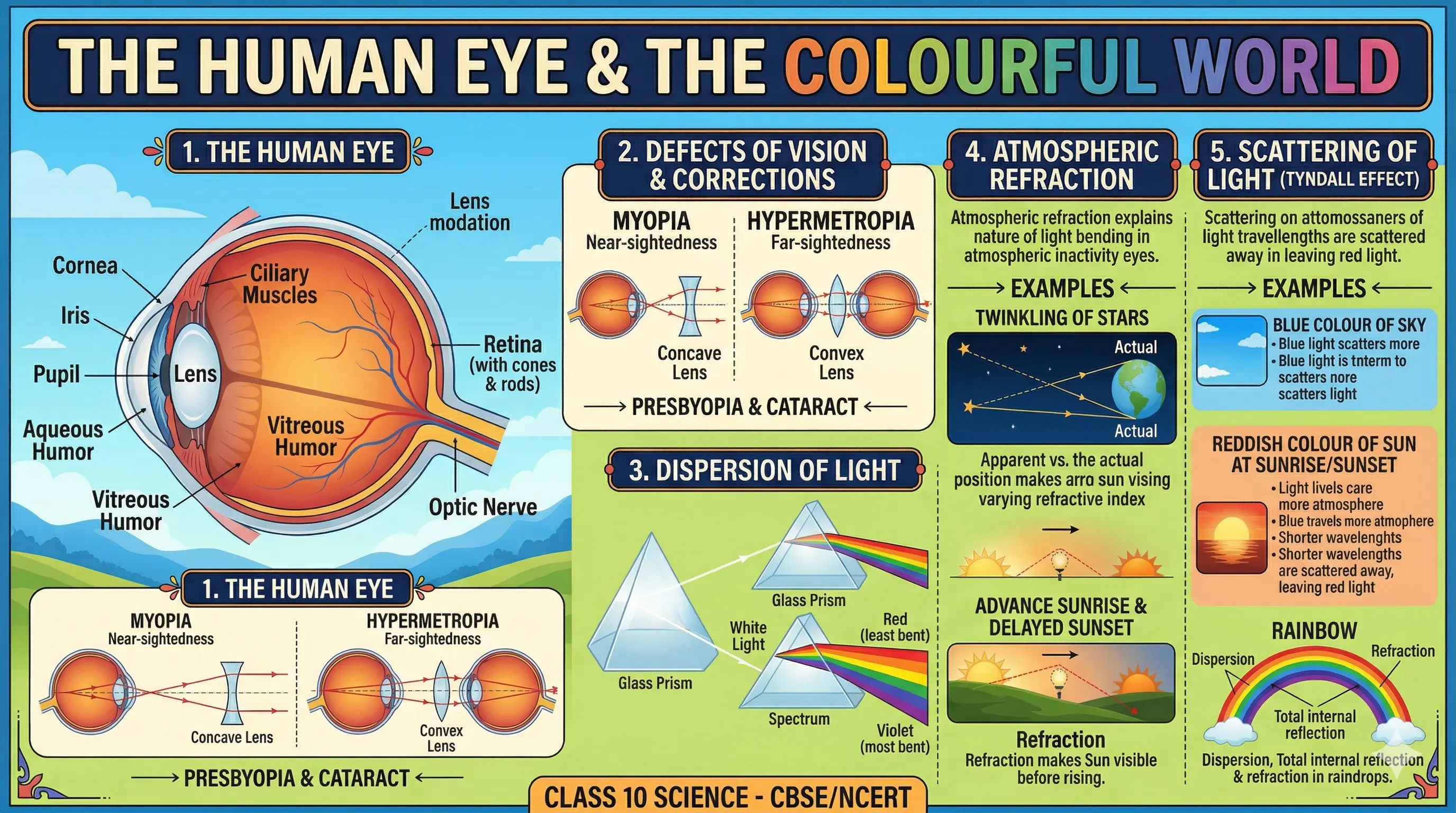 Human Eye and Colourful World Class 10 Notes — Defects & Scattering